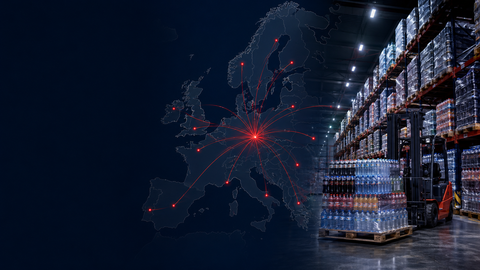 Beverage Supplier Denmark 1 Illustration of beverage pallets and European distribution route planning